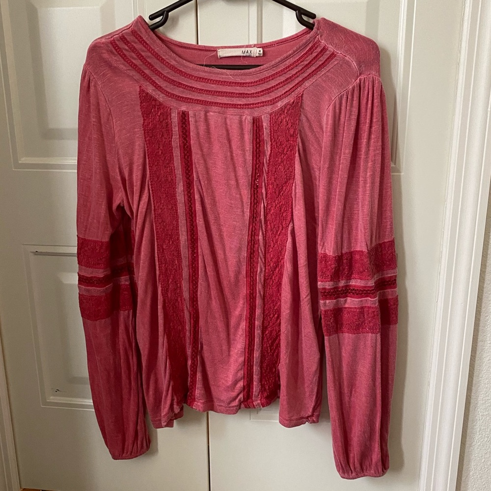Red blouse with lace detailing
